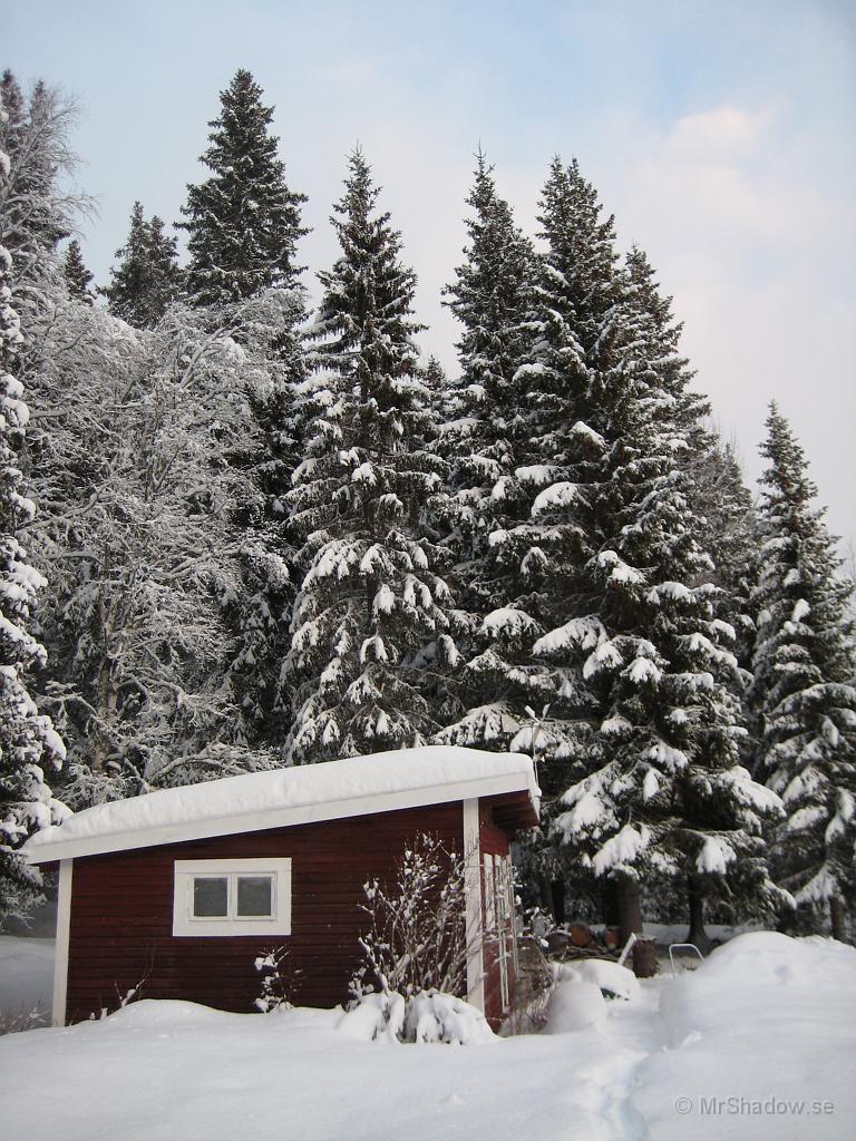 IX70_0505.JPG - Det är lite snö på uthuset också och i träden förståss